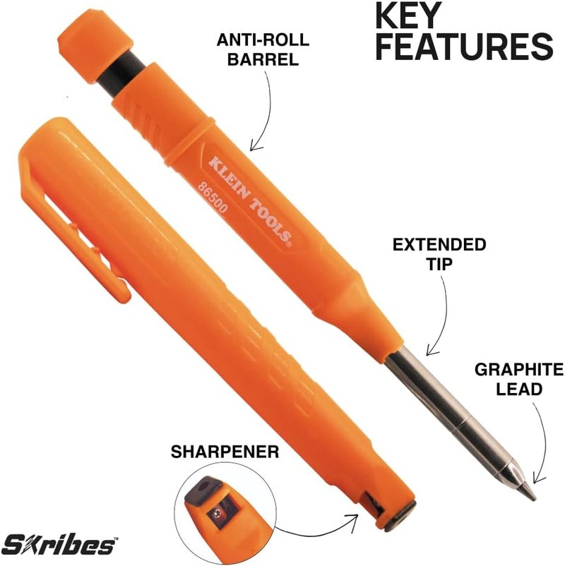 Klein Tools 80189 Skribes 2.8 mm Mechanical Carpenter Pencil with Built-In Sharpener and 10-Pack Assorted Color Leads, for Deep Hole Marking for Woodworking and Construction - Image 2